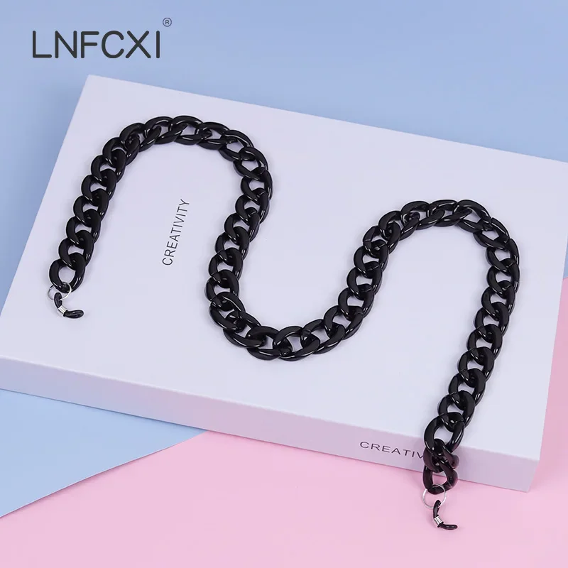 Sunglass Retainer Cord - Zwarte mode acryl zonnebrilkettingen Lanyard Dames