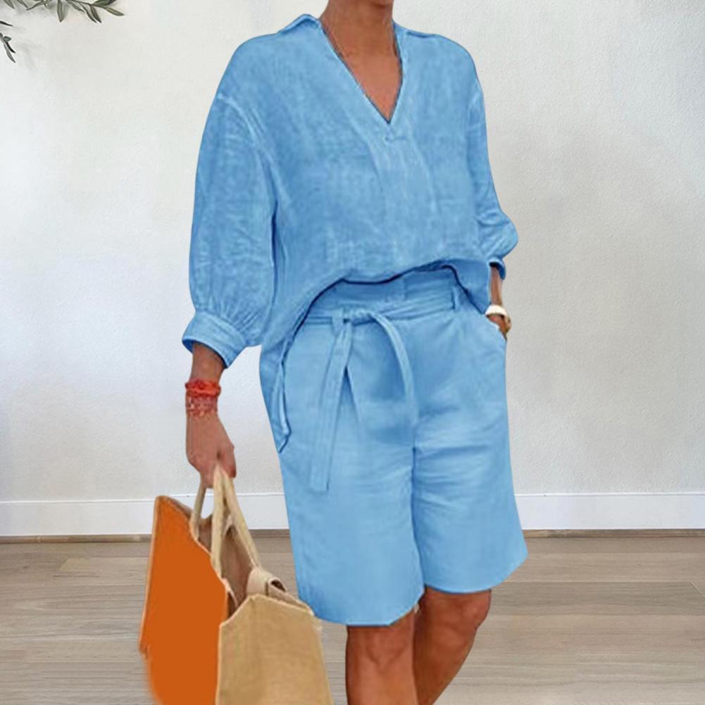 Linen Shirt Breathable - Katoenen linnen dames tweedelig set casual