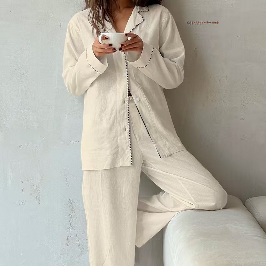 Katoenen damespyjamaset met co - Linen Shirt Breathable recensie en prijs
