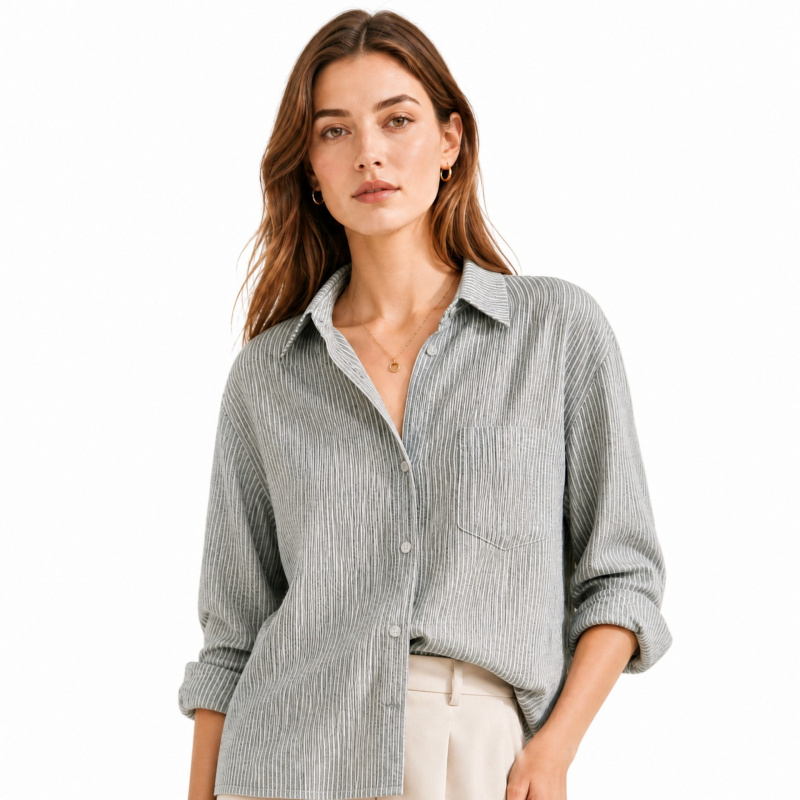 Grijs-witte, fijn gestreepte,  - Linen Shirt Breathable recensie en prijs